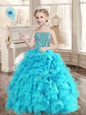 Visible Boning Aqua Blue Quinceanera Dress and Sequined Short  Dama Dresses Beaded and Ruffled Mini Quinceanera Dress