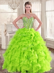 Visible Boning Yellow Green Quinceanera Gown and Sequined Short  Dama Dresses and Beaded and Ruffled Mini Quinceanera Dress