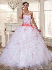 Wonderful Ruffled and Applique Quinceanera Dress and Short Beaded White Dama Dresses