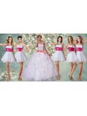 Wonderful Ruffled and Applique Quinceanera Dress and Short Beaded White Dama Dresses