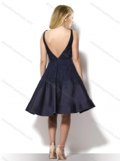 Beautiful A Line Applique Backless Black Prom Dress in Taffeta