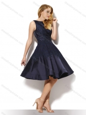 Beautiful A Line Applique Backless Black Prom Dress in Taffeta