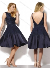 Beautiful A Line Applique Backless Black Prom Dress in Taffeta