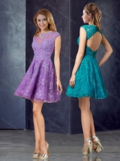 Cheap Bateau Tulle Cap Sleeves Short Dama Dress with Appliques