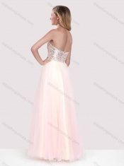 Classical Beaded Bodice Empire Baby Pink Long Prom Dress in Tulle