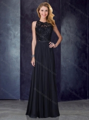 Classical Column Scoop Criss Cross Applique Black Prom Dress