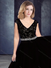 Classical Empire V Neck Beaded and Laced Dama Dress in Taffeta