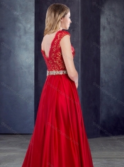 Classical Empire V Neck Beaded and Laced Dama Dress in Taffeta