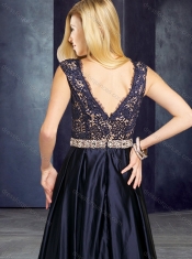 Classical Empire V Neck Beaded and Laced Dama Dress in Taffeta