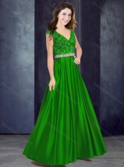 Classical Empire V Neck Beaded and Laced Dama Dress in Taffeta