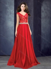 Classical Empire V Neck Beaded and Laced Dama Dress in Taffeta