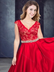 Classical Empire V Neck Beaded and Laced Dama Dress in Taffeta