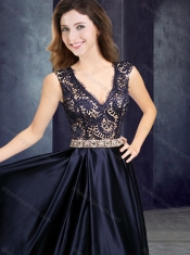 Classical Empire V Neck Beaded and Laced Dama Dress in Taffeta