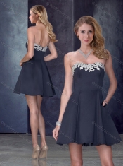 Classical Strapless Satin Applique Short Prom Dress in Black