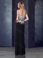 Column Black Prom Dress with High Slit and Appliques