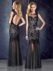 Custom Fit Column Bateau Laced Backless Black Dama Dress