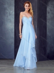 Custom Fit Empire Applique and Ruched Prom Dress in Light Blue