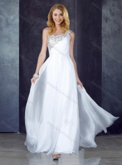 Custom Fit Empire One Shoulder Beaded White Dama Dress
