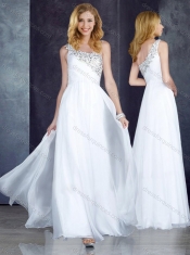 Custom Fit Empire One Shoulder Beaded White Dama Dress