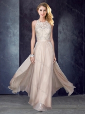 Elegant Scoop Criss Cross Applique Prom Dress in Champagne