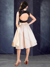 Elegant Two Piece Open Back Dama Dress in Champagne and Black