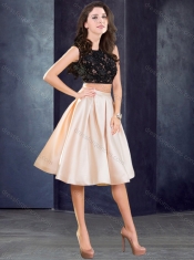 Elegant Two Piece Open Back Dama Dress in Champagne and Black
