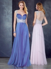 Empire Applique Lavender Prom Dress with See Through Back