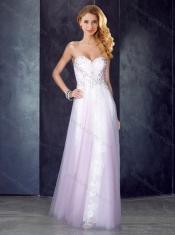 Empire Baby Pink Prom Dress with Beading and Appliques