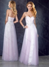Empire Baby Pink Prom Dress with Beading and Appliques