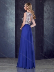 Empire Bateau Royal Blue Prom Dress with Appliques