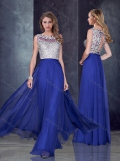 Empire Bateau Royal Blue Prom Dress with Appliques