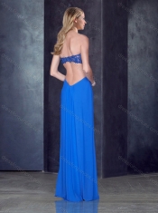 Empire Sweetheart Backless Blue Prom Dress with Beading and Appliques