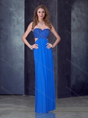 Empire Sweetheart Backless Blue Prom Dress with Beading and Appliques