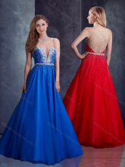 Exquisite A Line Belted with Beading Prom Dress with Side Zipper
