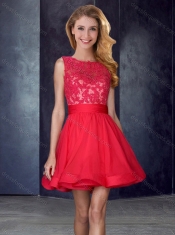 Hot Sale Scoop Backless Red Prom Dress with Appliques and Belt