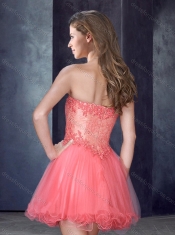 Laced Watermelon Red Prom Dress with Beading and Appliques