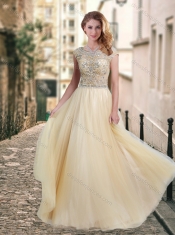 Lovely A Line Beaded Bodice Scoop Dama Dress in Champagne