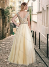 Lovely A Line Beaded Bodice Scoop Dama Dress in Champagne
