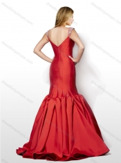 Modest Mermaid Beaded Decorated Cap Sleeves Wine Red Dama Dress in Taffeta