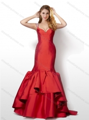 Modest Mermaid Beaded Decorated Cap Sleeves Wine Red Dama Dress in Taffeta