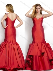 Modest Mermaid Beaded Decorated Cap Sleeves Wine Red Dama Dress in Taffeta