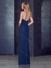 Navy Blue Halter Top Dama Dress with High Slit and Appliques