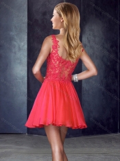 New Style Straps Short Teal Prom Dress with Appliques