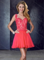 New Style Straps Short Teal Prom Dress with Appliques