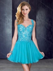 New Style Straps Short Teal Prom Dress with Appliques