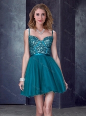 Perfect Spaghetti Straps Applique Short Dama Dress in Turquoise