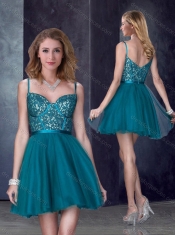 Perfect Spaghetti Straps Applique Short Dama Dress in Turquoise