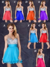 Popular A Line V Neck Backless Short Prom Dress with Sequins