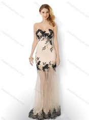 Popular Tulle Column Applique Dama Dress in Champagne