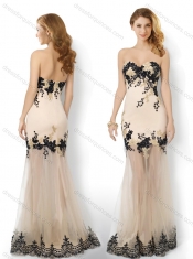 Popular Tulle Column Applique Dama Dress in Champagne